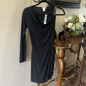 Cache black one arm sleeve less dress